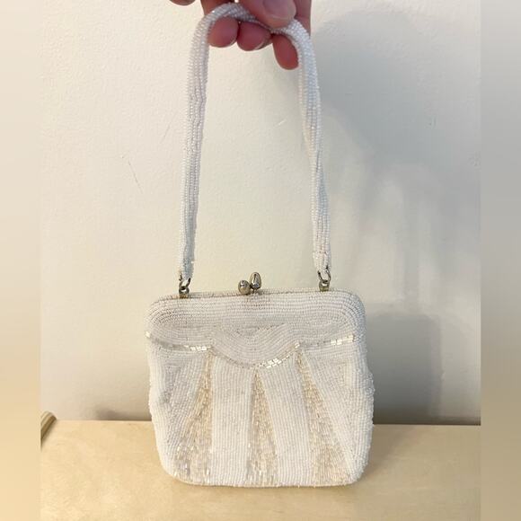 Vintage beaded ivory evening clutch purse grannycore Cottagecore formal - Picture 2 of 7
